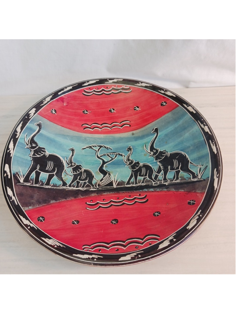 Soap Stone Hand Carved Hand Painted Elephant Safari Trinket Dish Bowl Africa